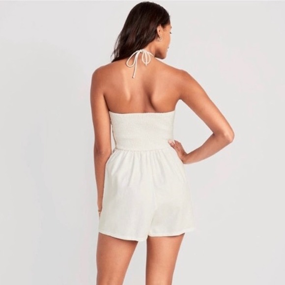 Old Navy | white linen blend O ring halter romper womens‎ size XL NWT NEW - Picture 2 of 10